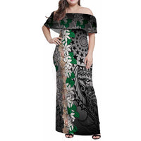 Cook Islands Tiare Maori With Conch Shell Family Matching Off Shoulder Maxi Dress and Hawaiian Shirt Pasifika Fest Polynesian Tattoo Black