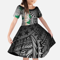 Cook Islands Tiare Maori With Conch Shell Family Matching Off Shoulder Short Dress and Hawaiian Shirt Pasifika Fest Polynesian Tattoo Black