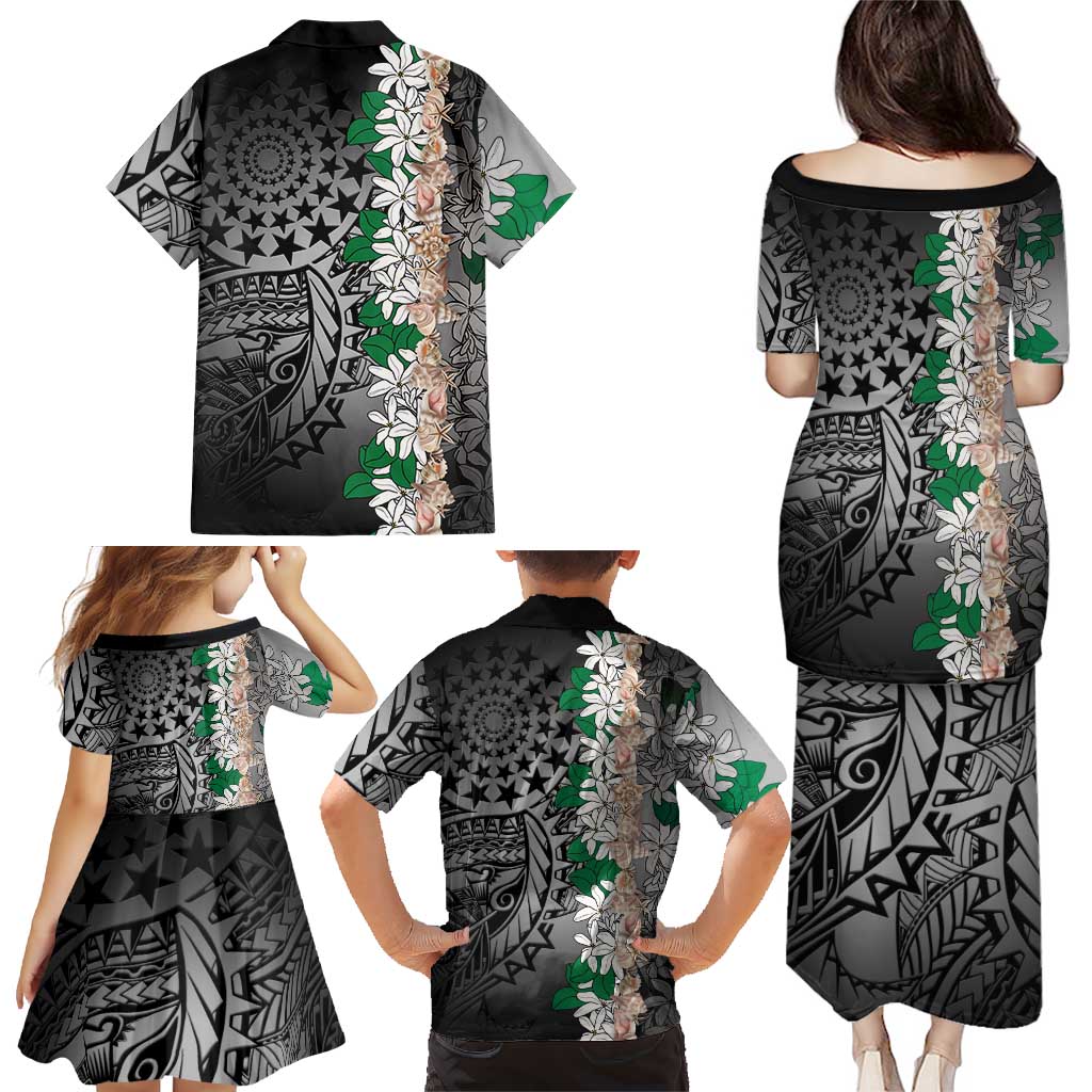 Cook Islands Tiare Maori With Conch Shell Family Matching Puletasi and Hawaiian Shirt Pasifika Fest Polynesian Tattoo Black