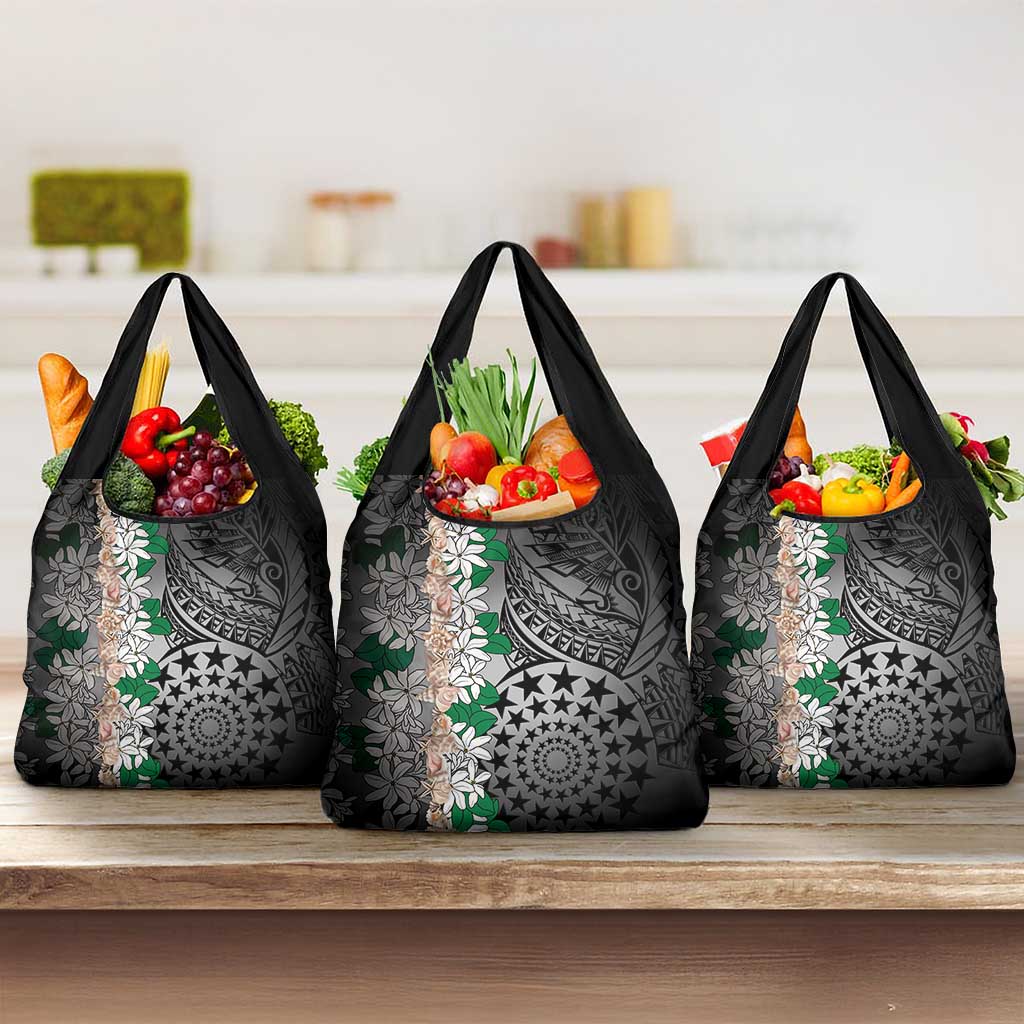 Cook Islands Tiare Maori With Conch Shell Grocery Bag Pasifika Fest Polynesian Tattoo Black