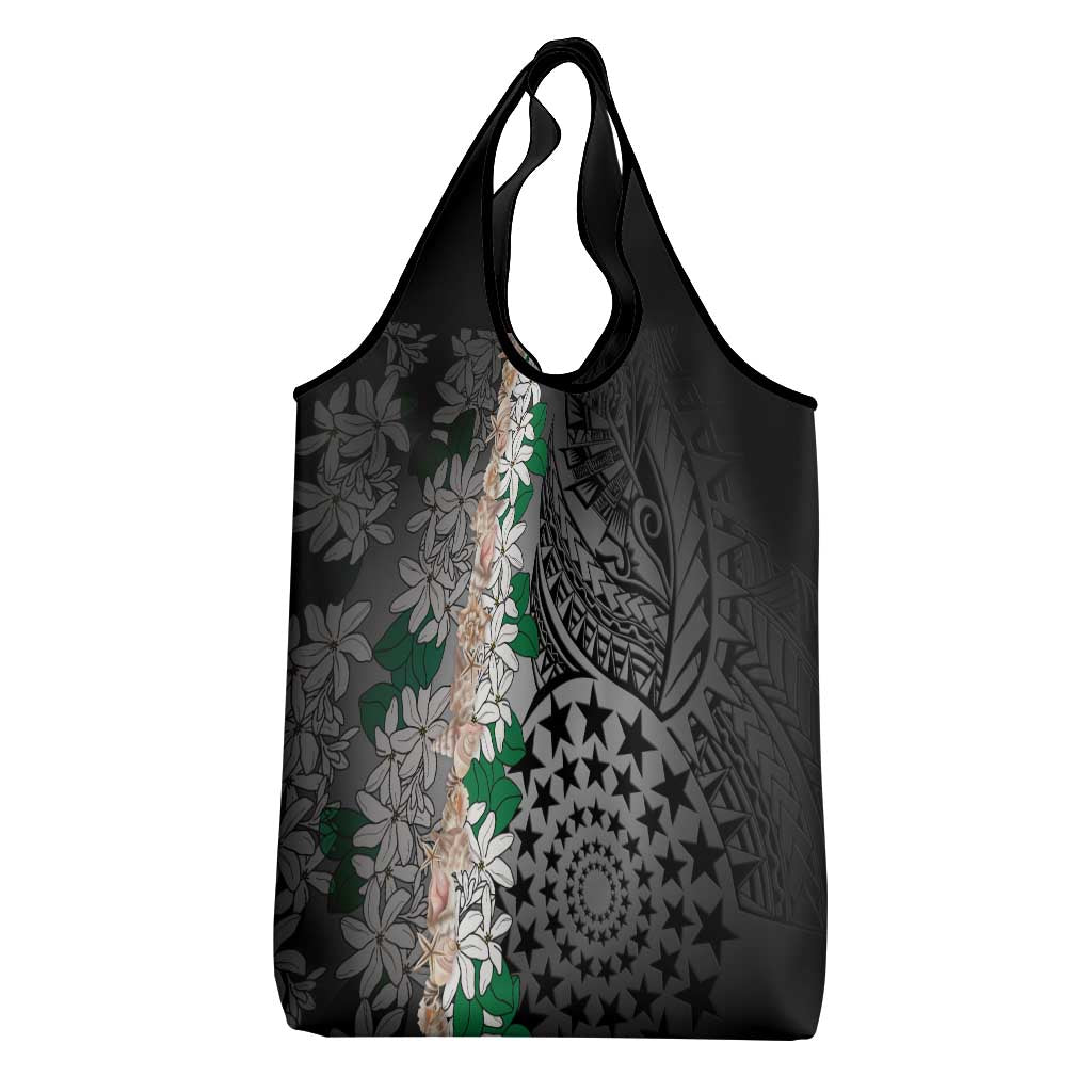 Cook Islands Tiare Maori With Conch Shell Grocery Bag Pasifika Fest Polynesian Tattoo Black