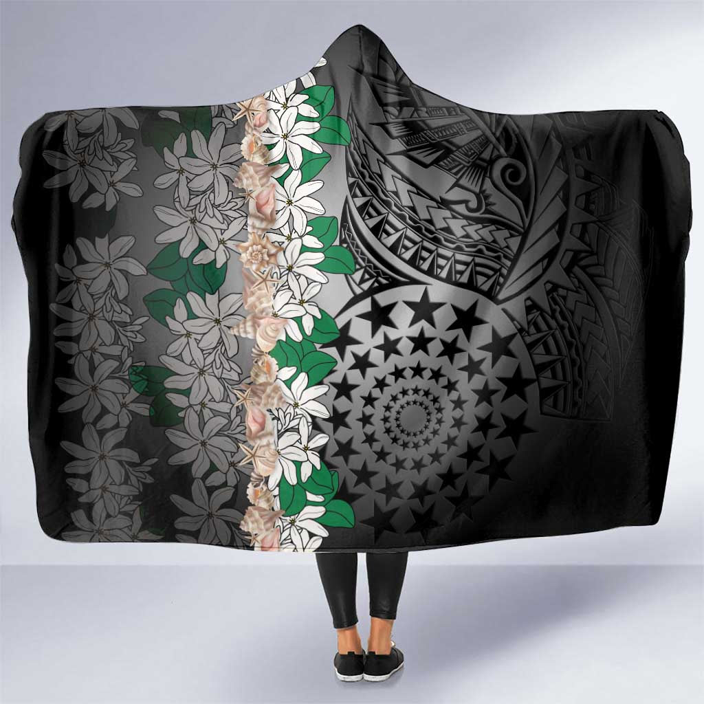 Cook Islands Tiare Maori With Conch Shell Hooded Blanket Pasifika Fest Polynesian Tattoo Black LT14 One Size Black - Polynesian Pride