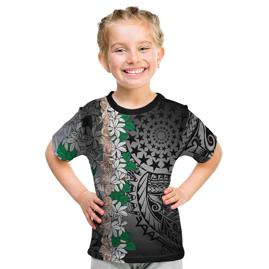 Cook Islands Tiare Maori With Conch Shell Kid T Shirt Pasifika Fest Polynesian Tattoo Black LT14 Black - Polynesian Pride