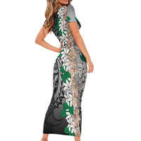 Cook Islands Tiare Maori With Conch Shell Short Sleeve Bodycon Dress Pasifika Fest Polynesian Tattoo Black LT14 - Polynesian Pride
