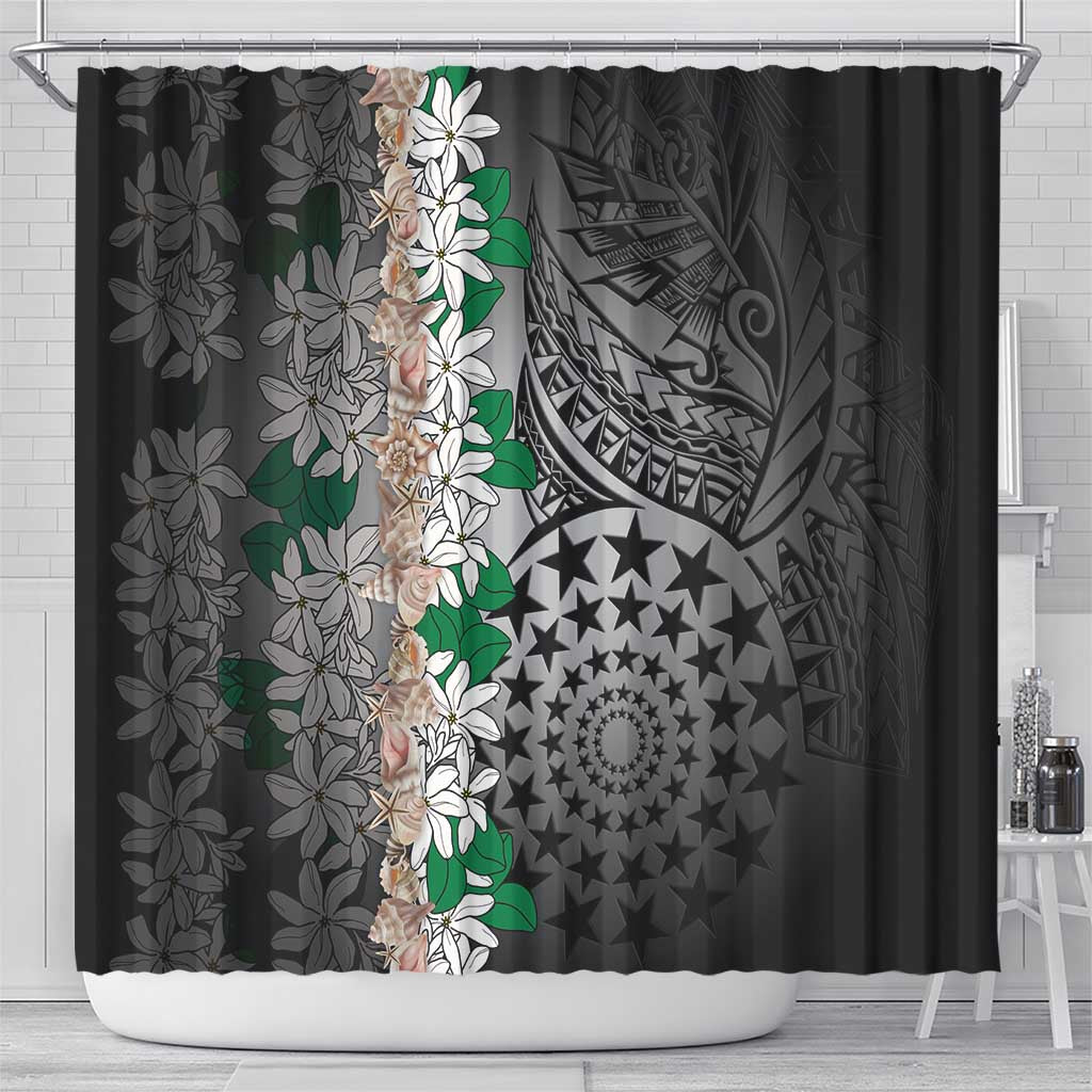 Cook Islands Tiare Maori With Conch Shell Shower Curtain Pasifika Fest Polynesian Tattoo Black
