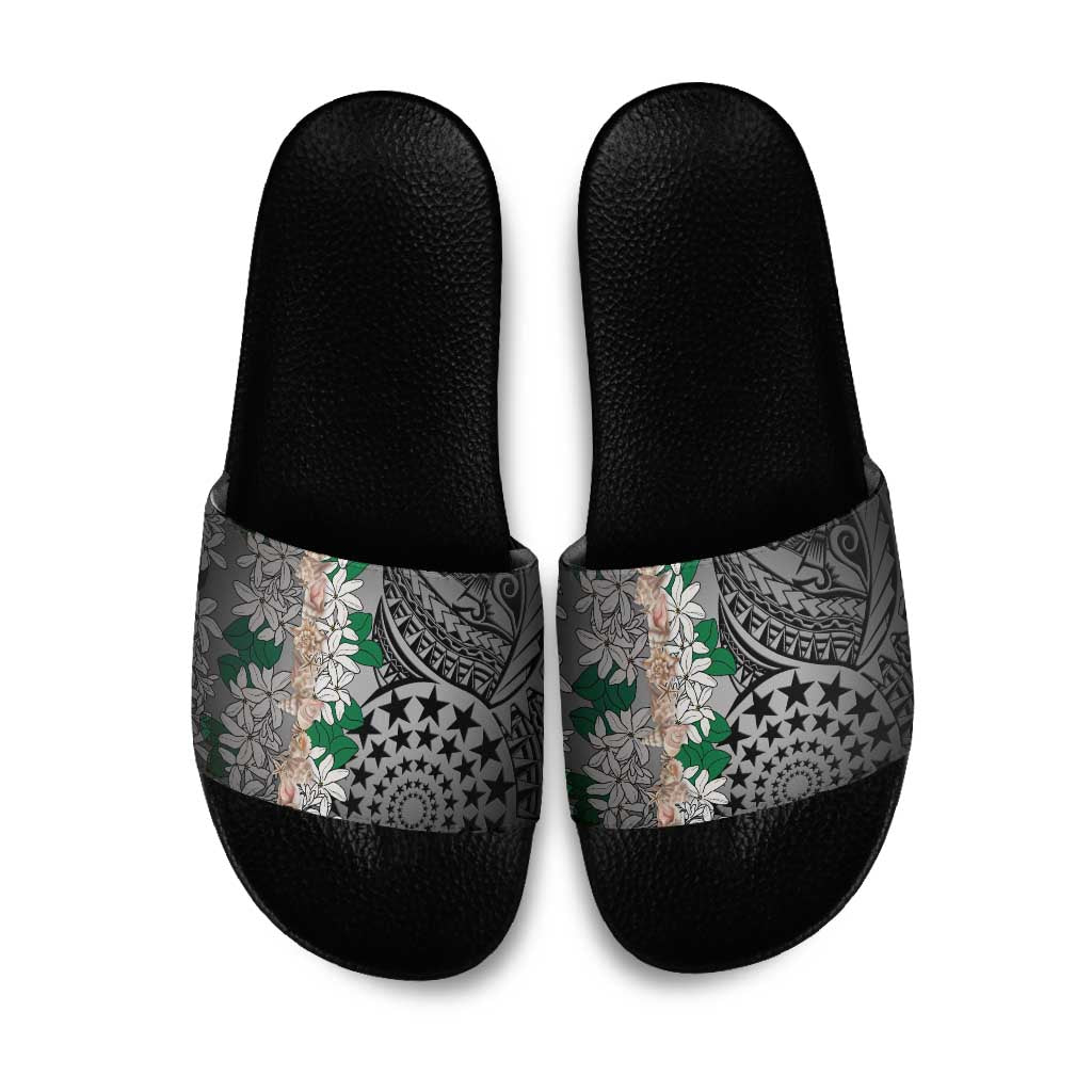 Cook Islands Tiare Maori With Conch Shell Slide Sandals Pasifika Fest Polynesian Tattoo Black LT14 Black - Polynesian Pride