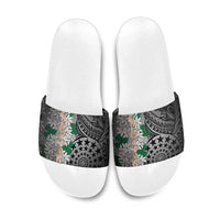 Cook Islands Tiare Maori With Conch Shell Slide Sandals Pasifika Fest Polynesian Tattoo Black