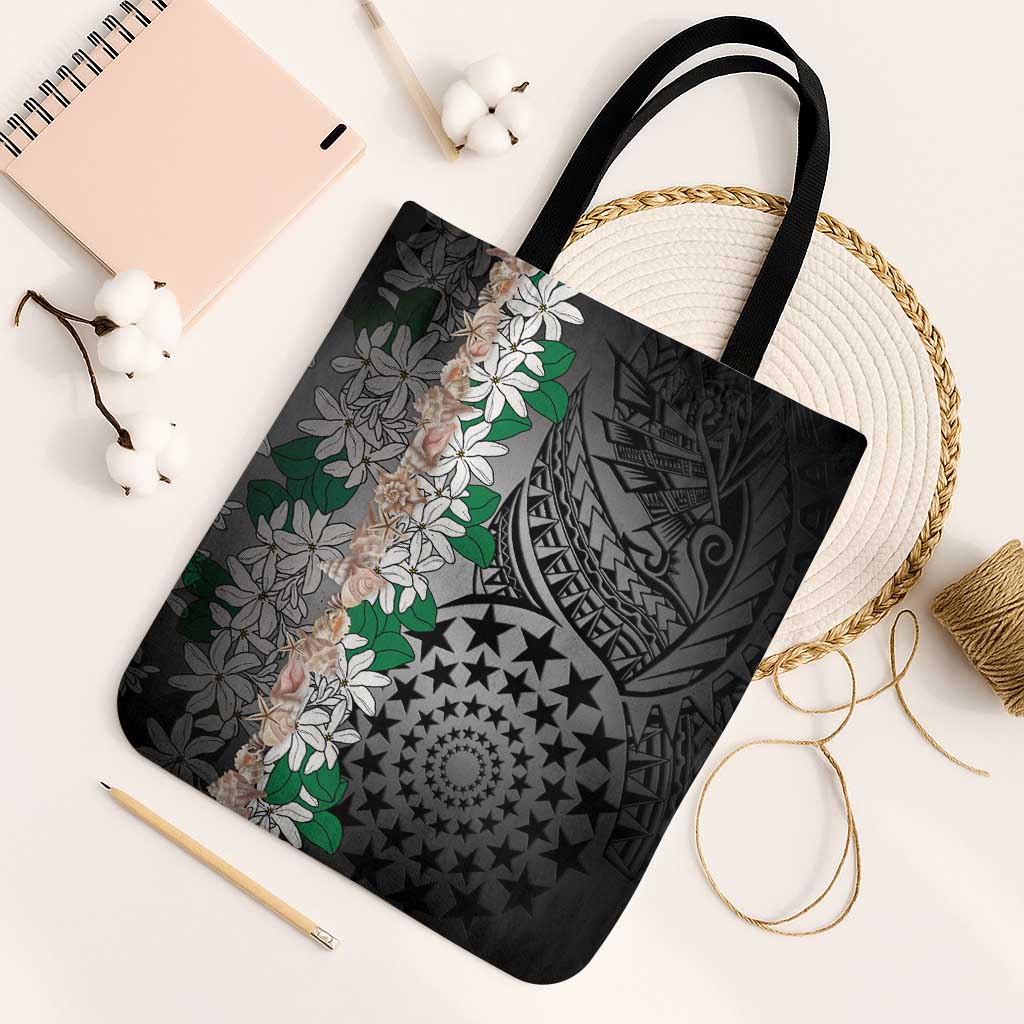 Cook Islands Tiare Maori With Conch Shell Tote Bag Pasifika Fest Polynesian Tattoo Black LT14 Black Strap One Size Black - Polynesian Pride