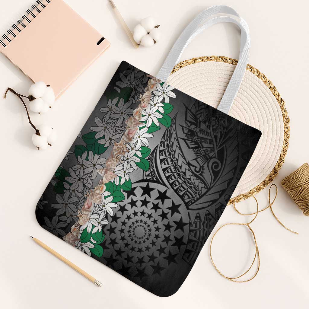 Cook Islands Tiare Maori With Conch Shell Tote Bag Pasifika Fest Polynesian Tattoo Black LT14 White Strap One Size Black - Polynesian Pride