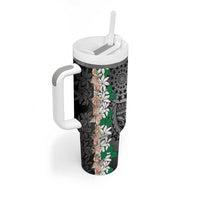 Cook Islands Tiare Maori With Conch Shell Tumbler With Handle Pasifika Fest Polynesian Tattoo Black