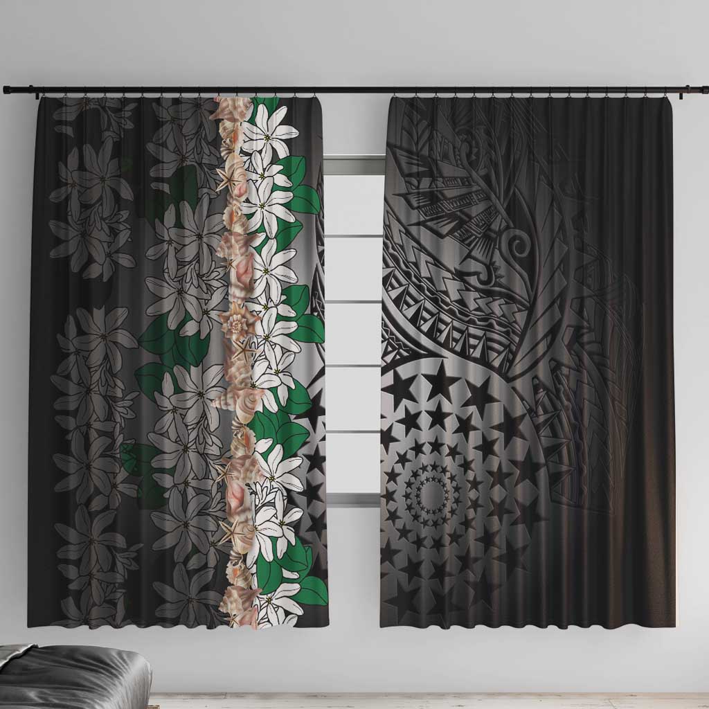 Cook Islands Tiare Maori With Conch Shell Window Curtain Pasifika Fest Polynesian Tattoo Black LT14 With Hooks Black - Polynesian Pride