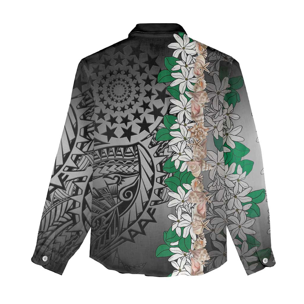 Cook Islands Tiare Maori With Conch Shell Women Casual Shirt Pasifika Fest Polynesian Tattoo Black LT14 - Polynesian Pride