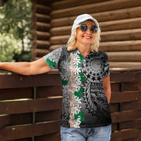 Cook Islands Tiare Maori With Conch Shell Women Polo Shirt Pasifika Fest Polynesian Tattoo Black LT14 - Polynesian Pride