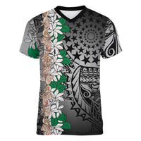 Cook Islands Tiare Maori With Conch Shell Women V-Neck T-Shirt Pasifika Fest Polynesian Tattoo Black LT14 Female Black - Polynesian Pride