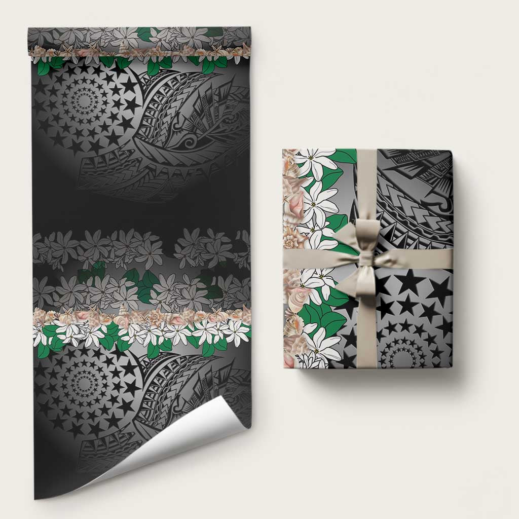 Cook Islands Tiare Maori With Conch Shell Wrapping Paper Pasifika Fest Polynesian Tattoo Black LT14 58" × 23" Black - Polynesian Pride
