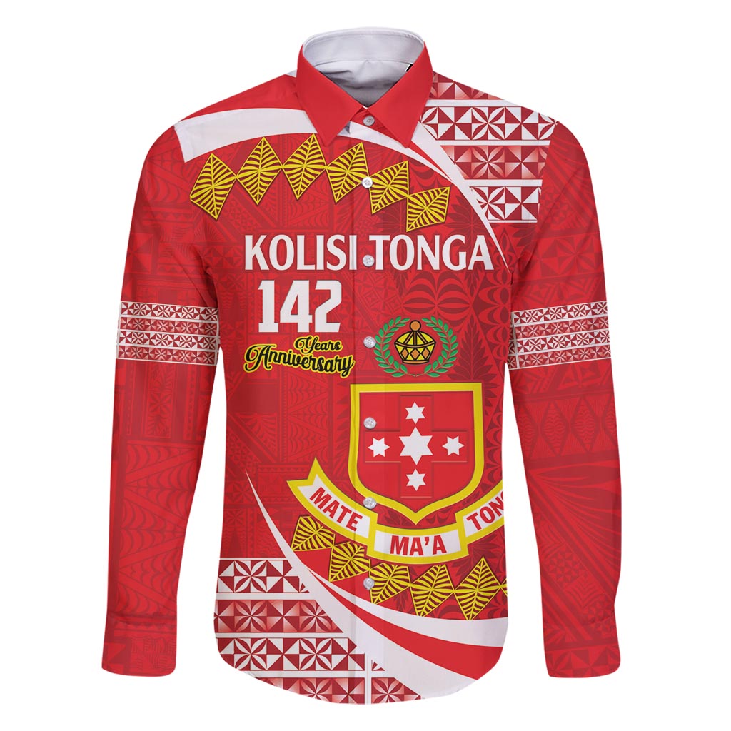 Personalised Kolisi Tonga College Atele Family Matching Long Sleeve Bodycon Dress and Hawaiian Shirt Mate Maa Tonga 142 Years Anniversary
