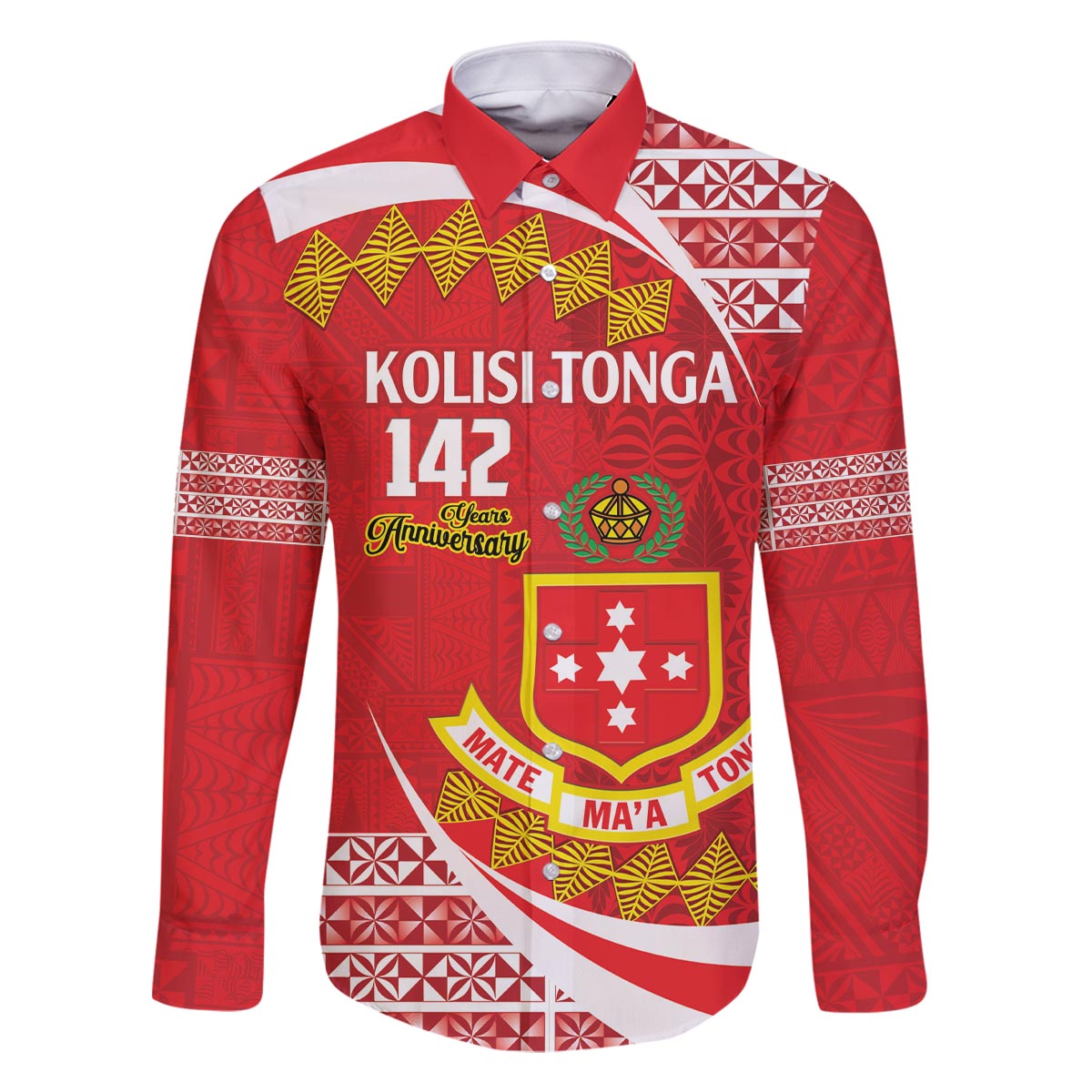 Personalised Kolisi Tonga College Atele Family Matching Off The Shoulder Long Sleeve Dress and Hawaiian Shirt Mate Maa Tonga 142 Years Anniversary