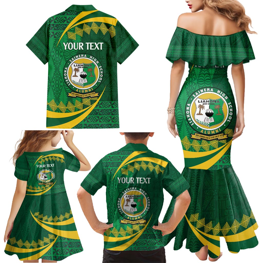 Personalised Tonga Liahona-Saineha High School Family Matching Mermaid Dress and Hawaiian Shirt Happy 76 Years Anniversary