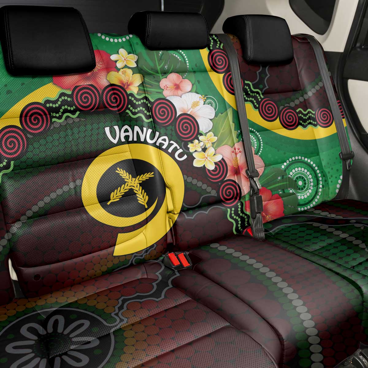 Long God Yumi Stanap Vanuatu Back Car Seat Cover Tropical Flowers Aboriginal Pattern