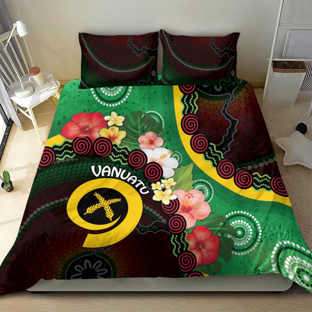 Long God Yumi Stanap Vanuatu Bedding Set Tropical Flowers Aboriginal Pattern