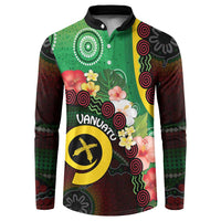 Long God Yumi Stanap Vanuatu Button Sweatshirt Tropical Flowers Aboriginal Pattern