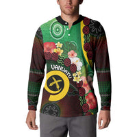 Long God Yumi Stanap Vanuatu Button Sweatshirt Tropical Flowers Aboriginal Pattern