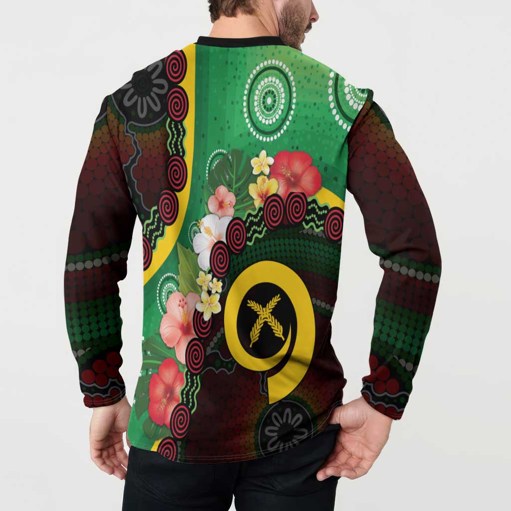 Long God Yumi Stanap Vanuatu Button Sweatshirt Tropical Flowers Aboriginal Pattern
