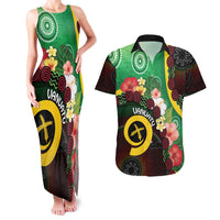 Long God Yumi Stanap Vanuatu Couples Matching Tank Maxi Dress and Hawaiian Shirt Tropical Flowers Aboriginal Pattern