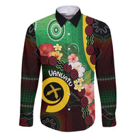 Long God Yumi Stanap Vanuatu Family Matching Long Sleeve Bodycon Dress and Hawaiian Shirt Tropical Flowers Aboriginal Pattern