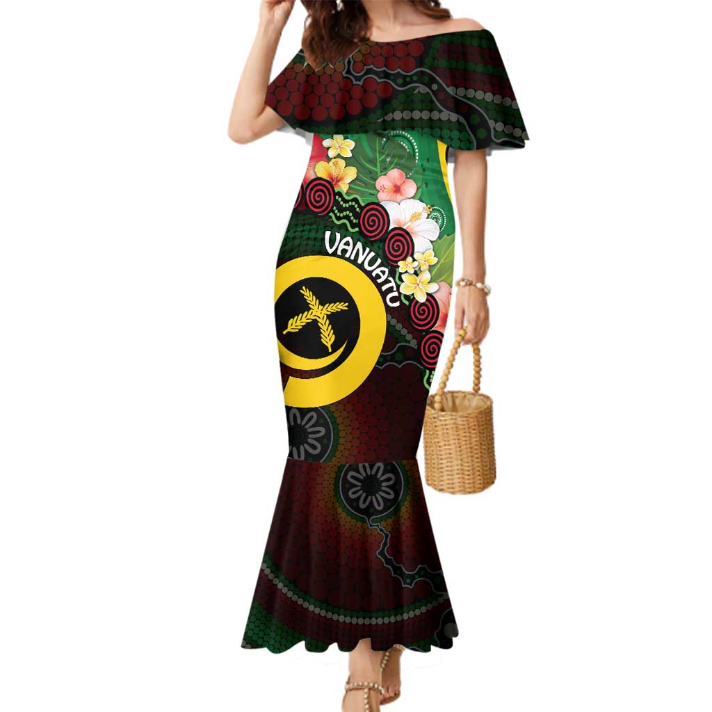 Long God Yumi Stanap Vanuatu Family Matching Mermaid Dress and Hawaiian Shirt Tropical Flowers Aboriginal Pattern