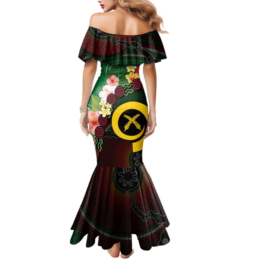 Long God Yumi Stanap Vanuatu Family Matching Mermaid Dress and Hawaiian Shirt Tropical Flowers Aboriginal Pattern