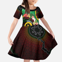 Long God Yumi Stanap Vanuatu Family Matching Off The Shoulder Long Sleeve Dress and Hawaiian Shirt Tropical Flowers Aboriginal Pattern