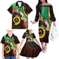 Long God Yumi Stanap Vanuatu Family Matching Off The Shoulder Long Sleeve Dress and Hawaiian Shirt Tropical Flowers Aboriginal Pattern
