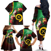 Long God Yumi Stanap Vanuatu Family Matching Off The Shoulder Long Sleeve Dress and Hawaiian Shirt Tropical Flowers Aboriginal Pattern
