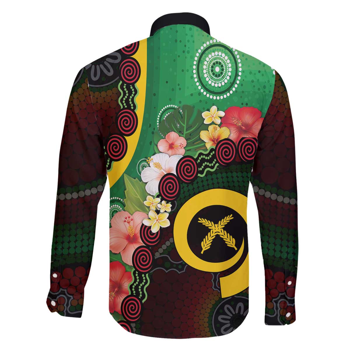 Long God Yumi Stanap Vanuatu Family Matching Off The Shoulder Long Sleeve Dress and Hawaiian Shirt Tropical Flowers Aboriginal Pattern