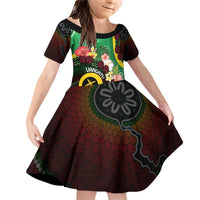 Long God Yumi Stanap Vanuatu Family Matching Off Shoulder Short Dress and Hawaiian Shirt Tropical Flowers Aboriginal Pattern