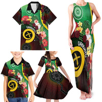 Long God Yumi Stanap Vanuatu Family Matching Tank Maxi Dress and Hawaiian Shirt Tropical Flowers Aboriginal Pattern