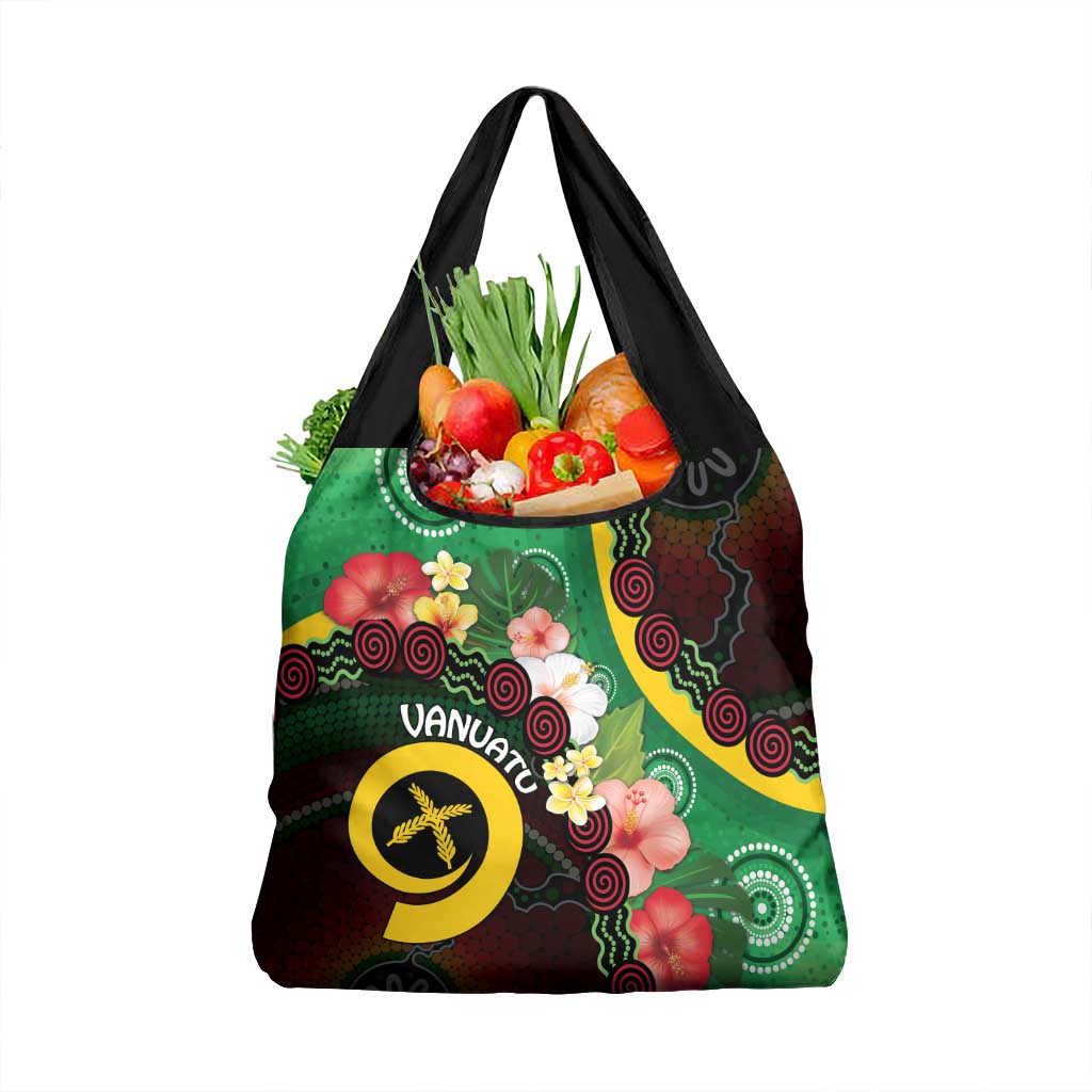 Long God Yumi Stanap Vanuatu Grocery Bag Tropical Flowers Aboriginal Pattern