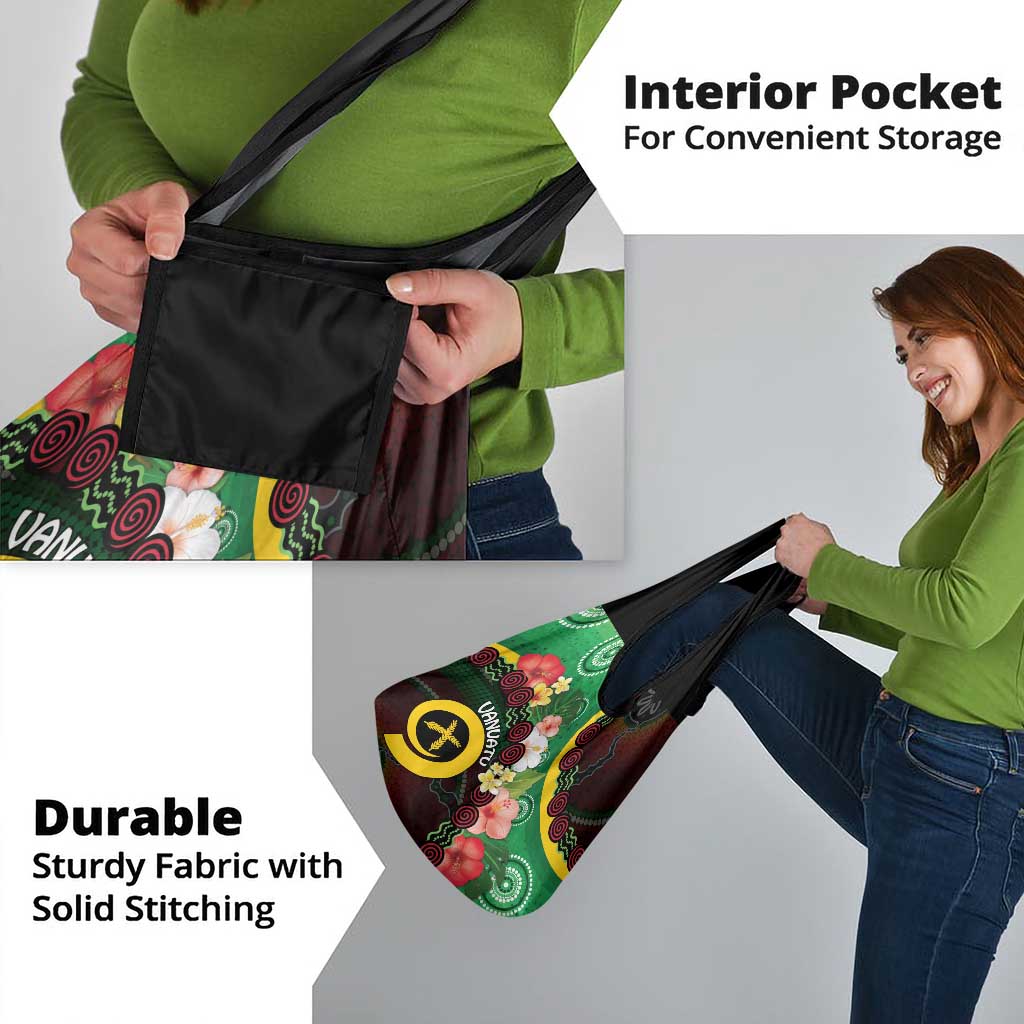 Long God Yumi Stanap Vanuatu Grocery Bag Tropical Flowers Aboriginal Pattern