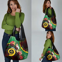 Long God Yumi Stanap Vanuatu Grocery Bag Tropical Flowers Aboriginal Pattern