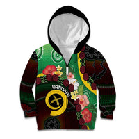 Long God Yumi Stanap Vanuatu Kid Hoodie Tropical Flowers Aboriginal Pattern