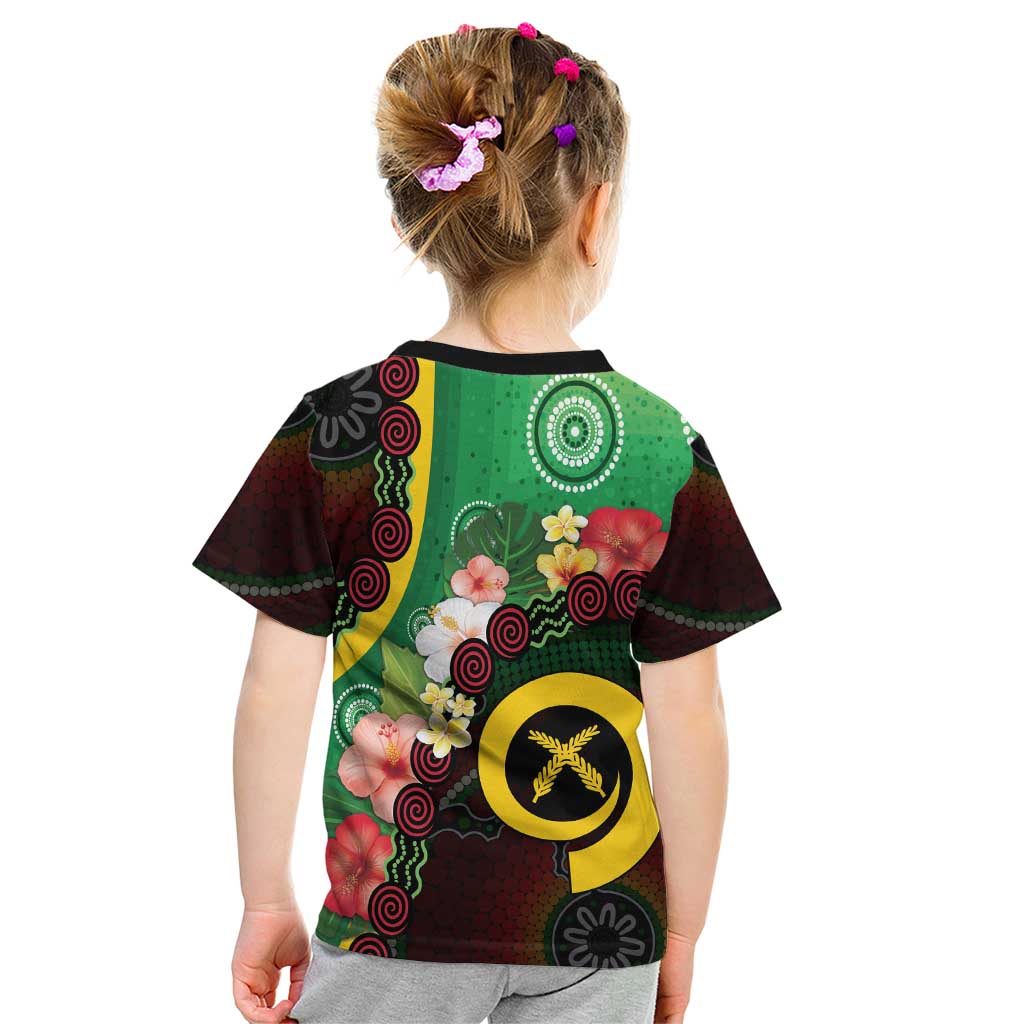 Long God Yumi Stanap Vanuatu Kid T Shirt Tropical Flowers Aboriginal Pattern