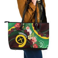 Long God Yumi Stanap Vanuatu Leather Tote Bag Tropical Flowers Aboriginal Pattern