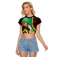 Long God Yumi Stanap Vanuatu Raglan Cropped T Shirt Tropical Flowers Aboriginal Pattern