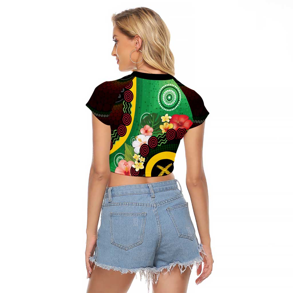 Long God Yumi Stanap Vanuatu Raglan Cropped T Shirt Tropical Flowers Aboriginal Pattern
