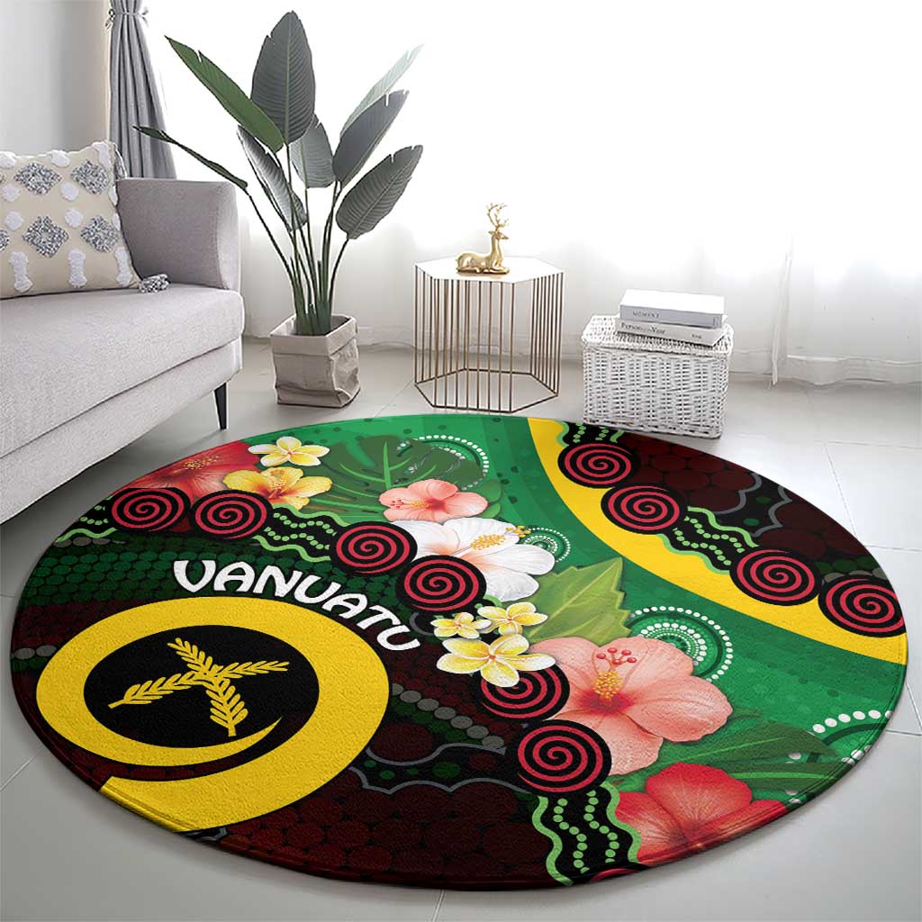 Long God Yumi Stanap Vanuatu Round Carpet Tropical Flowers Aboriginal Pattern