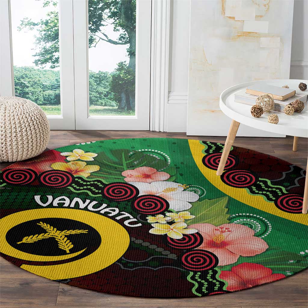 Long God Yumi Stanap Vanuatu Round Carpet Tropical Flowers Aboriginal Pattern
