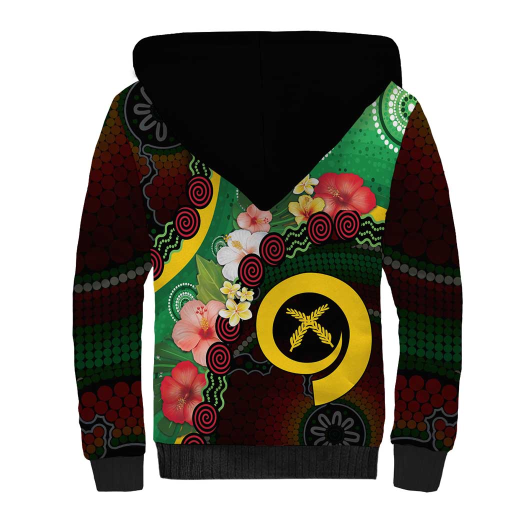 Long God Yumi Stanap Vanuatu Sherpa Hoodie Tropical Flowers Aboriginal Pattern