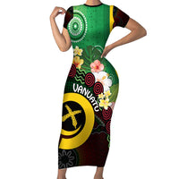 Long God Yumi Stanap Vanuatu Short Sleeve Bodycon Dress Tropical Flowers Aboriginal Pattern