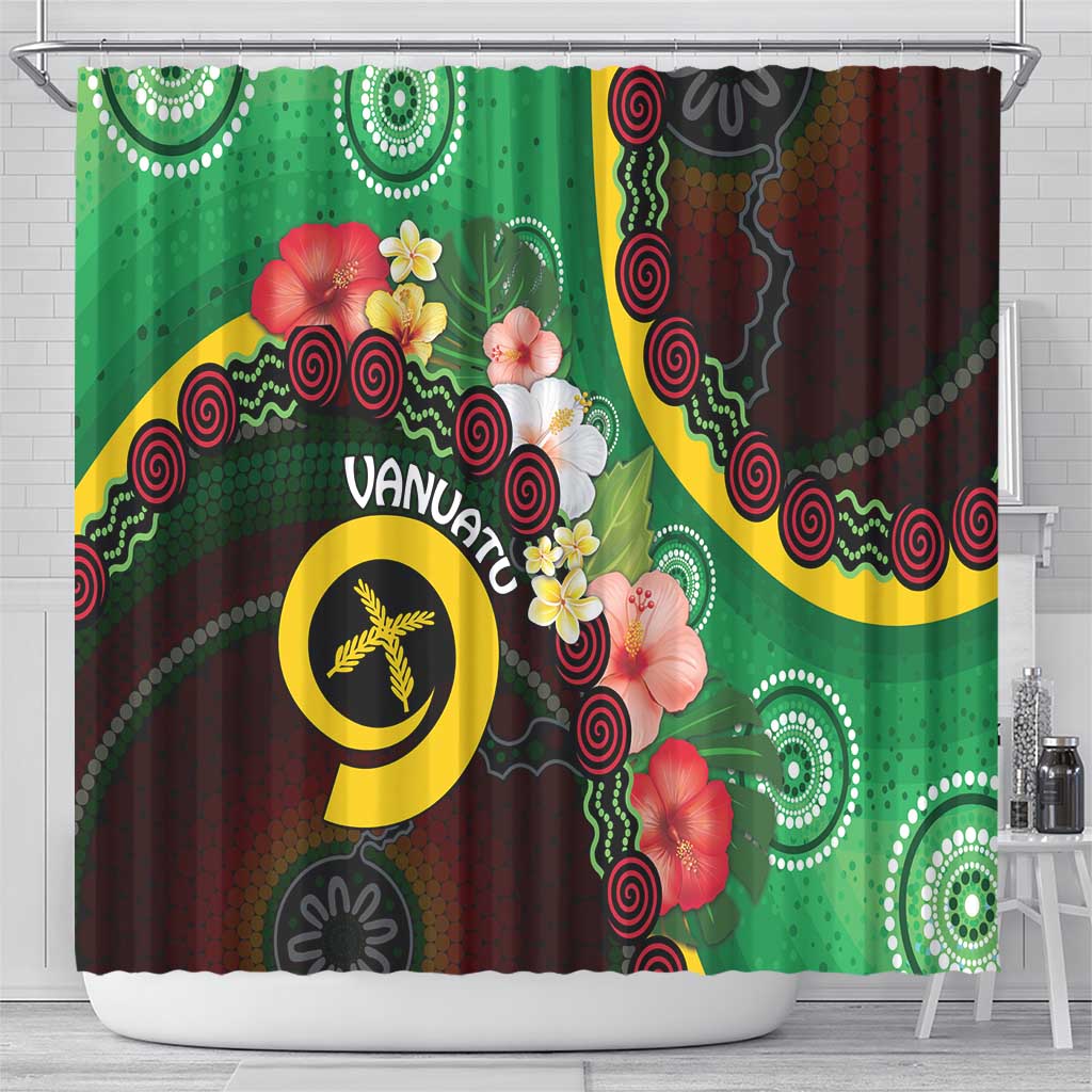 Long God Yumi Stanap Vanuatu Shower Curtain Tropical Flowers Aboriginal Pattern